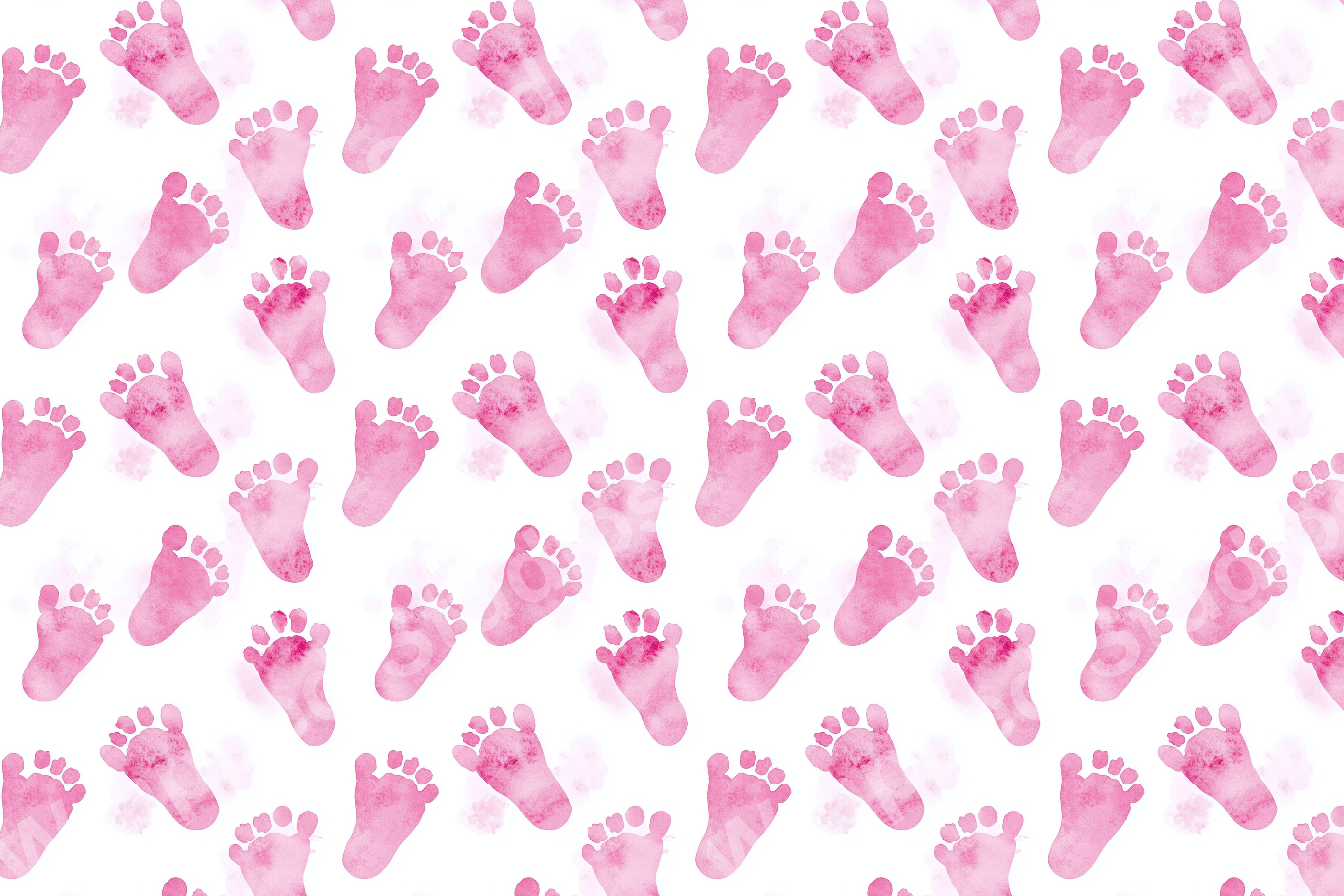 Delicate watercolor foot prints create a sweet baby pink seamless pattern.