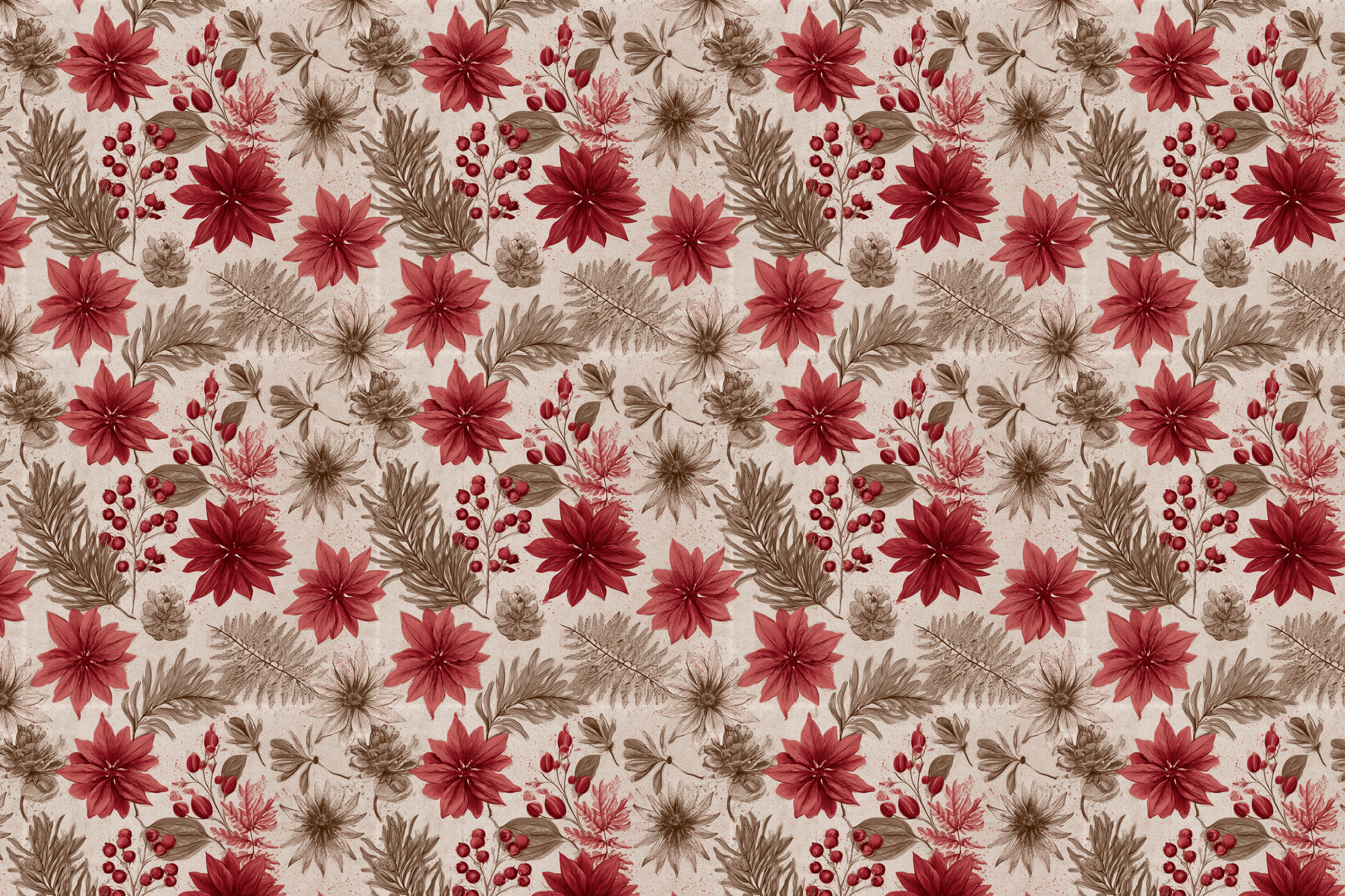 Botanical Bounty: Vintage Botanical Christmas Wrapping Paper