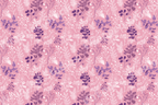 Botanical pattern with pink background and purple and white foliage.