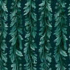 Elegant vintage botanical pattern with hanging leafy vines on a moody deep teal background.