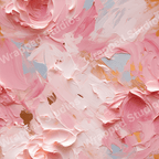 Abstract floral pattern in shades of pink and beige with a painterly impasto texture.