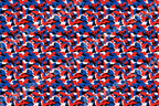 Patriotic red, white, and blue camouflage pattern with bold black accents.