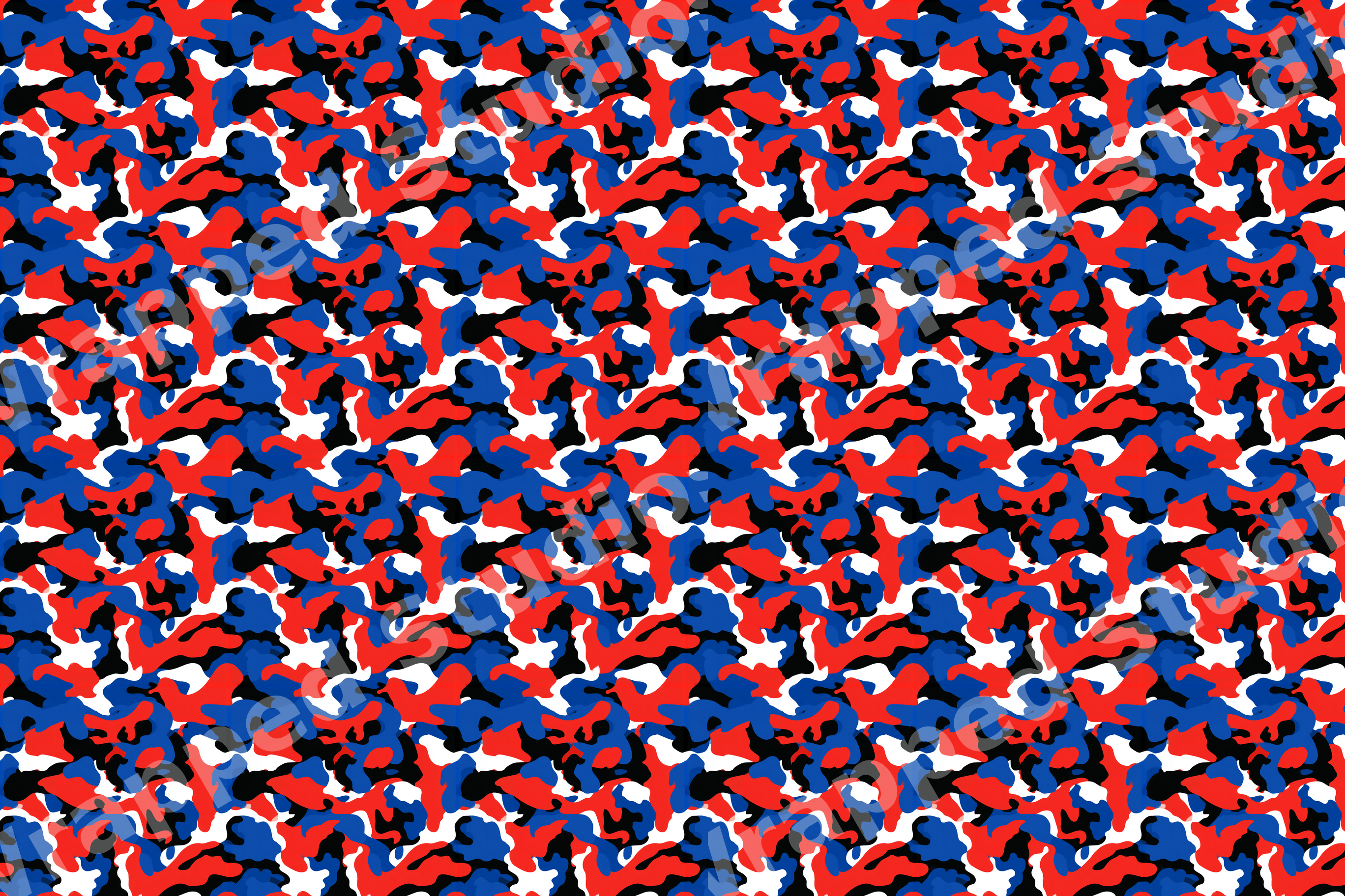 Patriotic red, white, and blue camouflage pattern with bold black accents.
