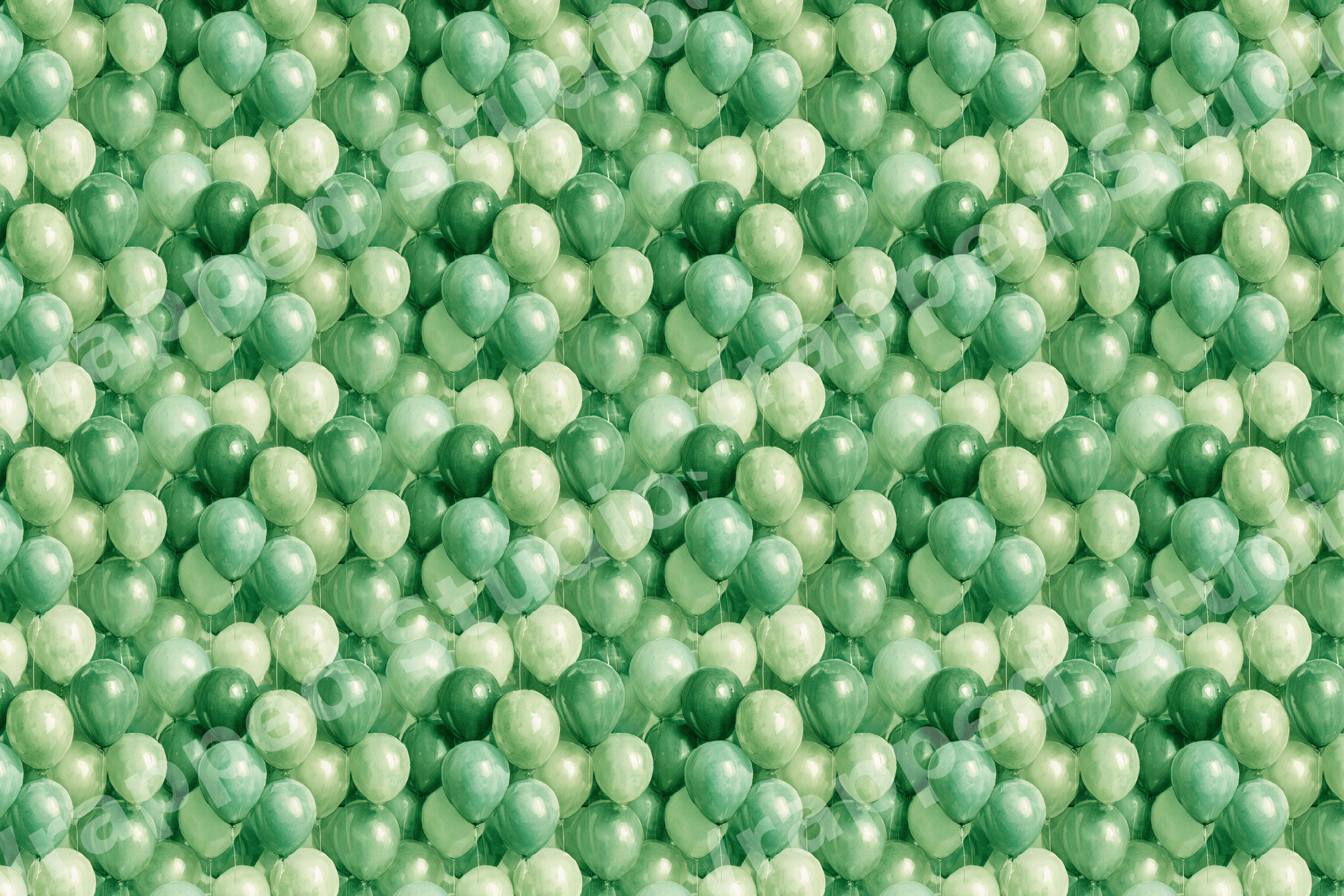 Playful green balloon pattern with a repeating design of party balloons in shades of mint and sage green.