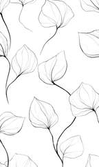 Modern minimalist botanical pattern with delicate black line art leaves on a white background.
