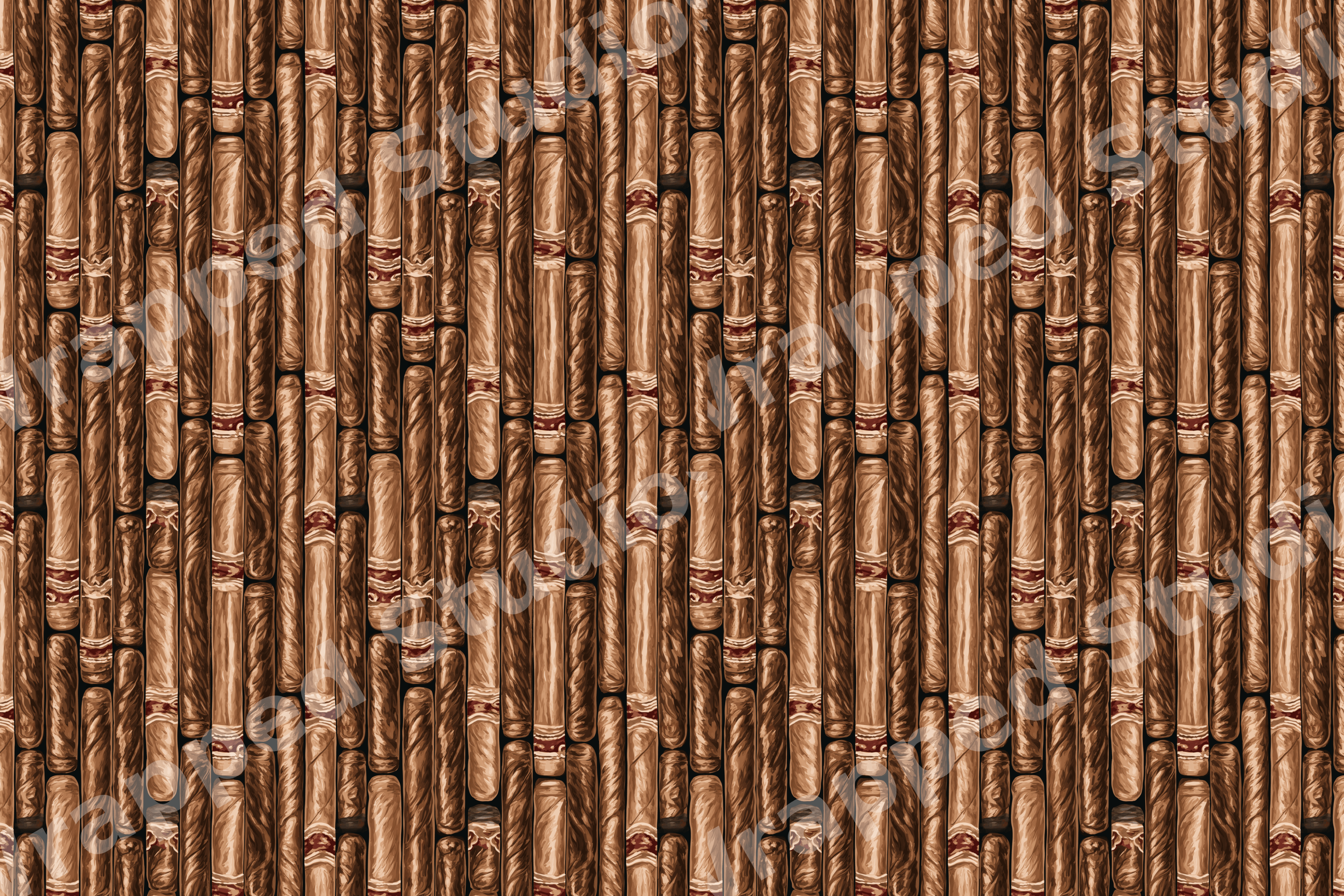 Seamless vintage cigar pattern with hand-drawn brown cigars in a vertical, masculine retro print.