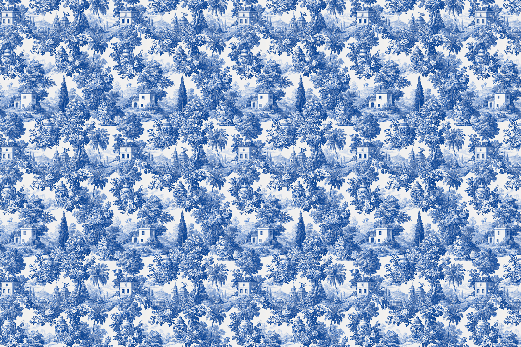 Porcelain Panache: Blue Toile Landscape Wrapping Paper