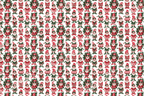Vintage Christmas pattern featuring retro red and green elves and holiday wreaths on a white background.