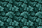 Vintage botanical design featuring elegant carved teal acanthus leaves in a seamless baroque pattern.
