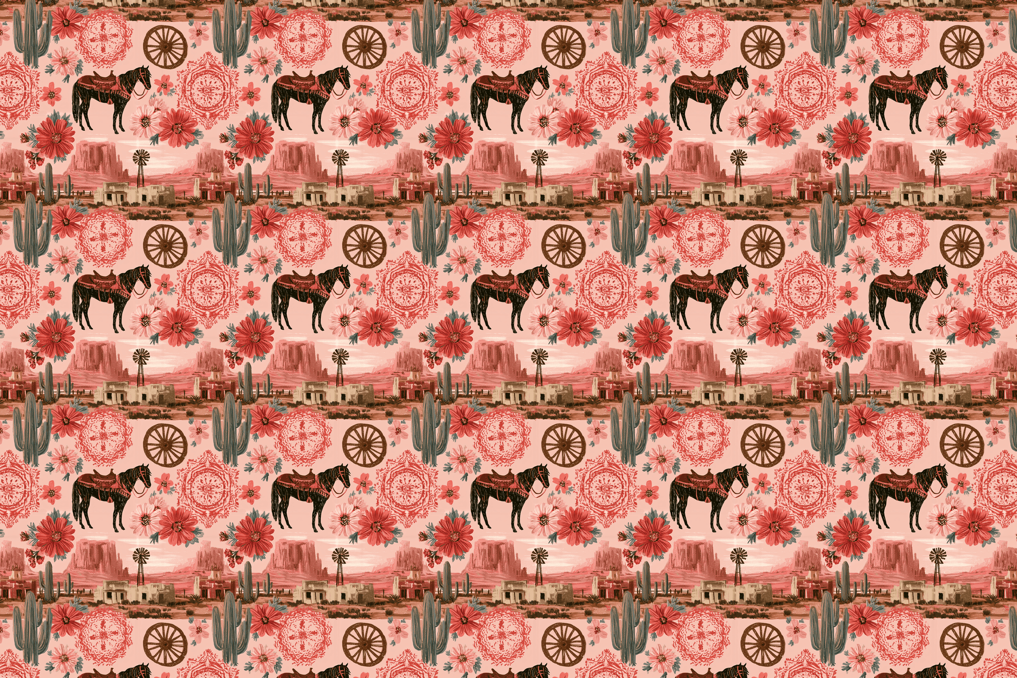Desert Delirium: Pink Western Floral Wrapping Paper