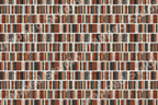 Vintage library bookshelf pattern featuring antique book spines in warm brown, burgundy, and gold.