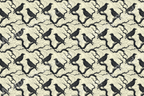 Monochrome crow pattern with branches and swirling clouds on light tan.