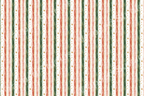 Watercolor stripe pattern in red, green, and gold, with scattered polka dots.