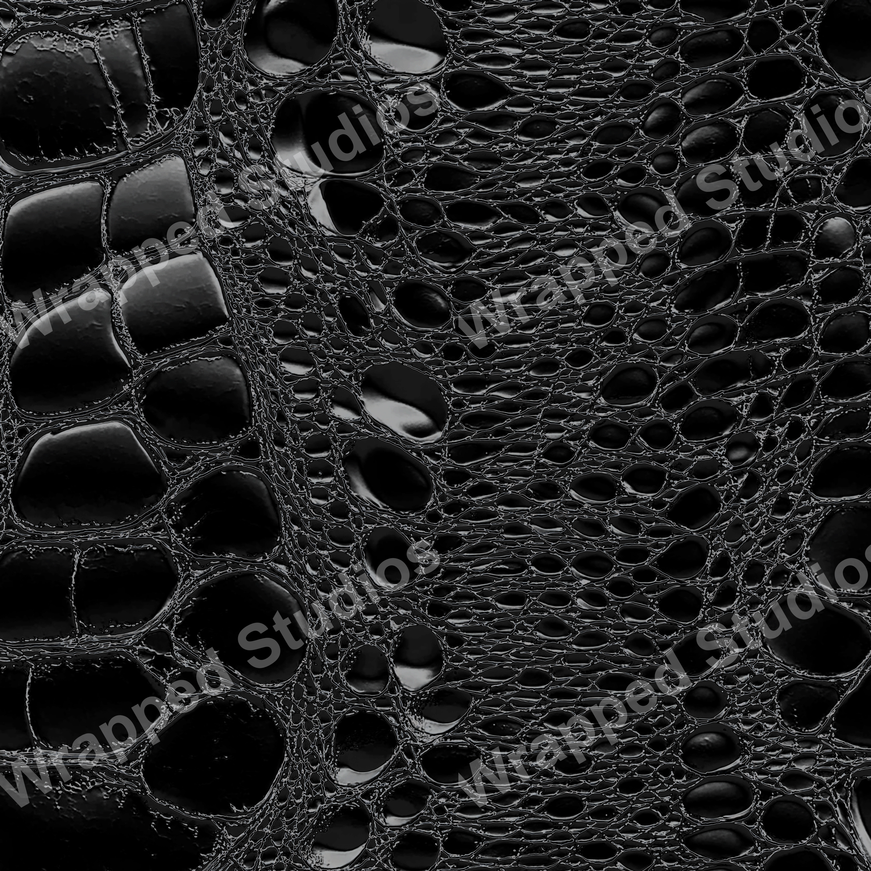 Monochromatic reptile skin pattern in dark glossy black.