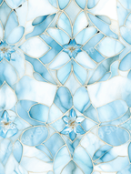 Elegant floral pattern in marbled blues and white with gold outlines.