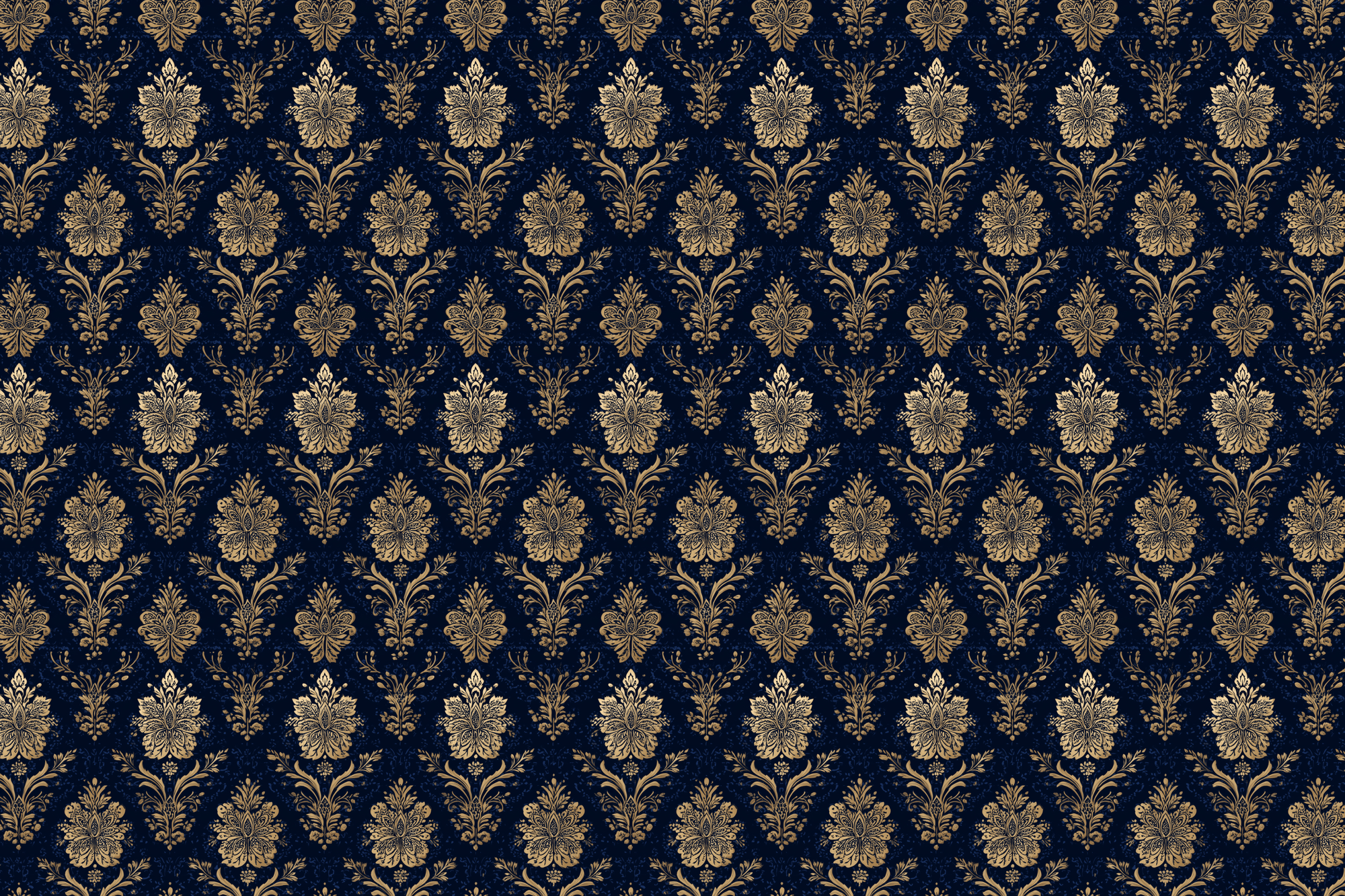 Golden Grandeur: Navy Damask Wrapping Paper