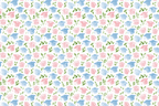 Pastel pink and blue watercolor graduation cap pattern with green leaves on a white background.