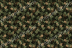 Dense evergreen branch pattern in shades of green and brown, for a festive botanical design.
