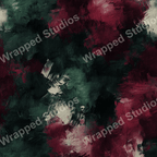 Abstract pattern with green, burgundy, and ivory brushstrokes creates an artistic, moody feel.