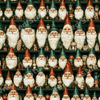 Vintage Christmas gnome pattern featuring whimsical illustrated gnomes in red and green hats.