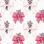 Vintage floral pattern featuring red gingham bows, cream bows, and roses in a coquette aesthetic.