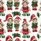 Vintage Christmas elf pattern with retro holiday elves and holly berries in festive red and green.
