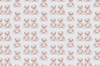 Seamless nursery pattern of cute watercolor teddy bears with pink bows on a light gray background.