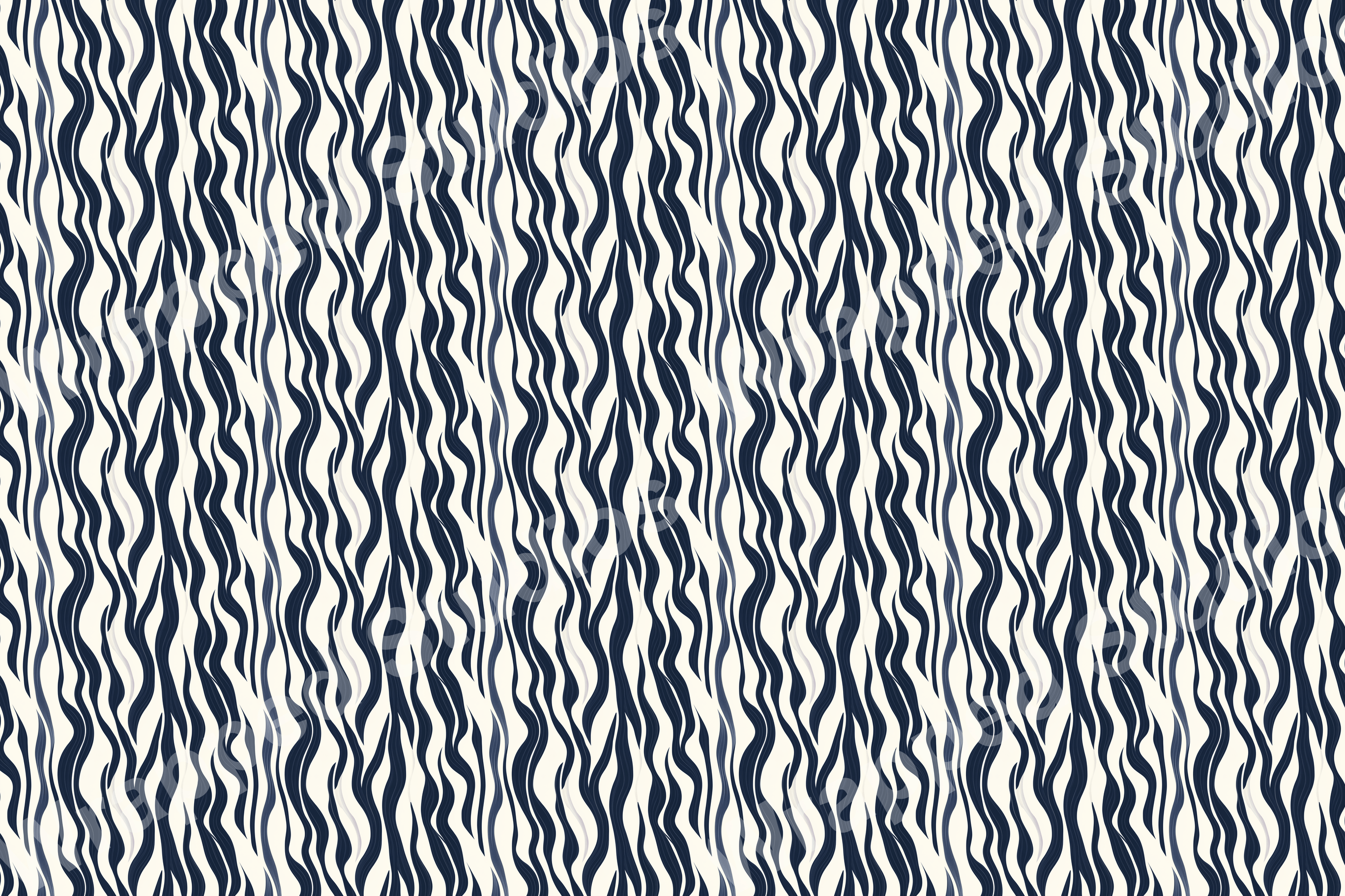 Navy blue and white wavy stripes create a modern abstract pattern.