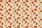 Vintage botanical pattern with rustic pheasants and orange autumn flowers on a cream background.
