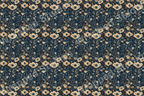 Elegant floral pattern with beige poppies and wildflowers on a textured navy background.