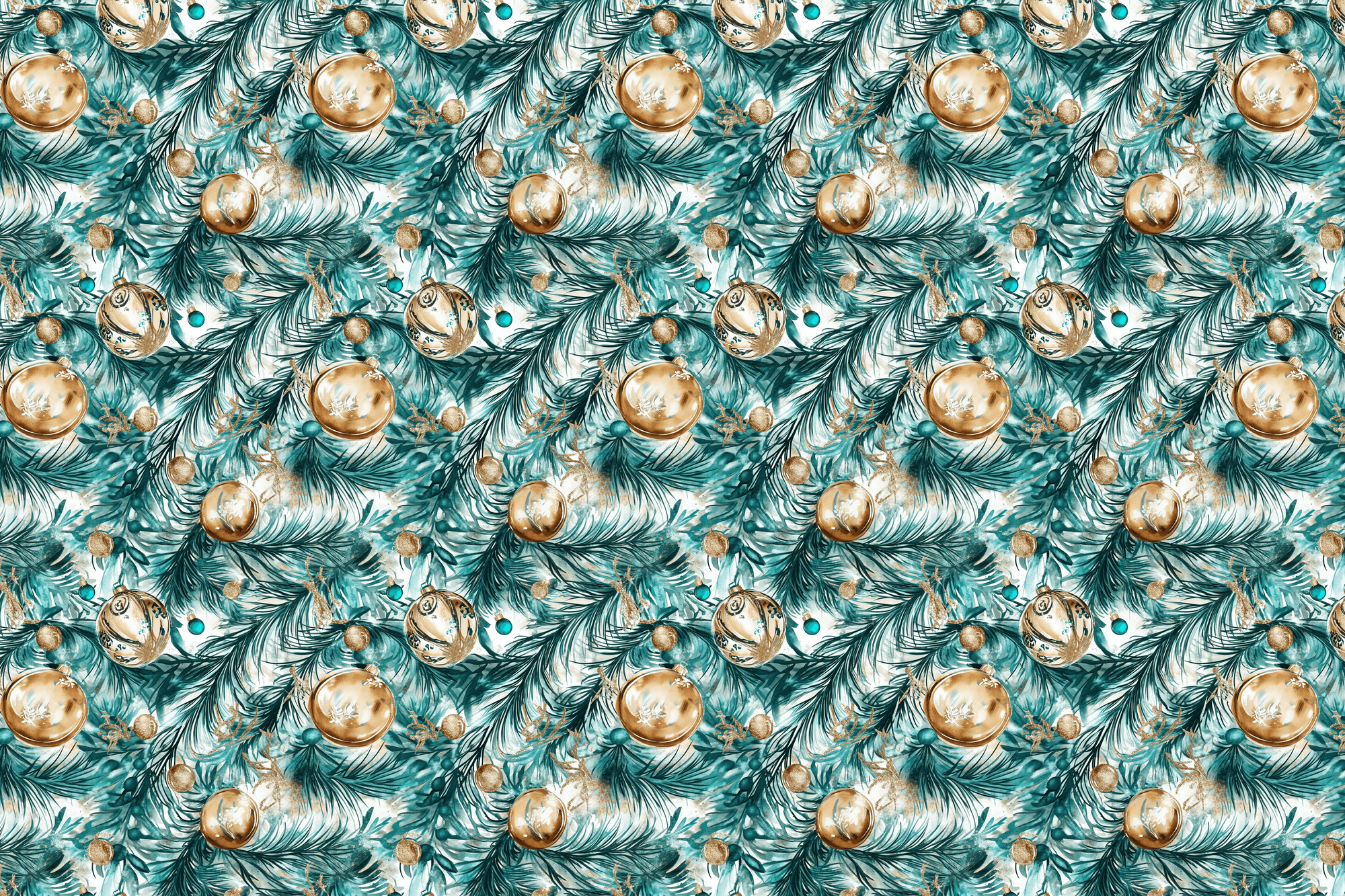 Golden Teal: Evergreen Christmas Wrapping Paper
