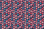 Cute watercolor heart pattern with pink, red, and blue hand-drawn hearts on a dark navy background.