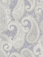 Elegant vintage paisley pattern in dusty lavender grey and cream with intricate ornate floral details.