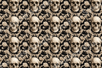 Gothic skull pattern with vintage baroque floral damask in beige and black.