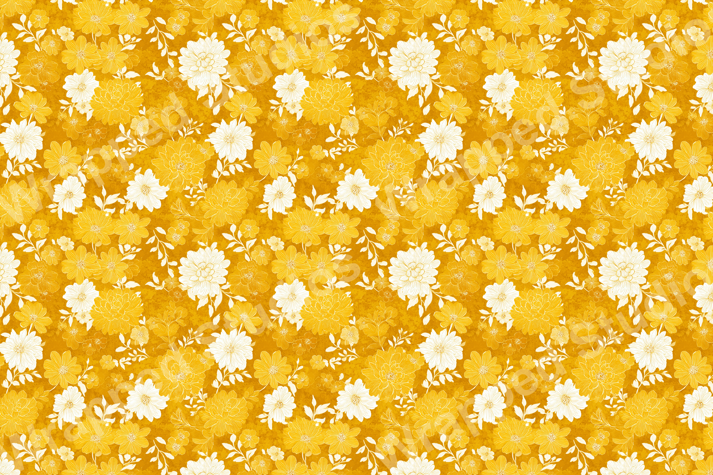 Golden floral pattern with vintage botanical design elements.