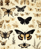 Elegant vintage butterfly pattern with sepia tones and botanical accents.