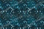 Seamless pattern of abstract rain drop shapes in various shades of teal blue on a dark ground.