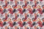 Boho floral pattern with terracotta, burgundy, and mauve abstract botanical motifs and dotted textures.