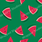 Playful watermelon slice pattern in vibrant pink and green, creating a refreshing summer fruit design.
