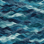Seamless abstract wave pattern with cool blue and teal color variations.