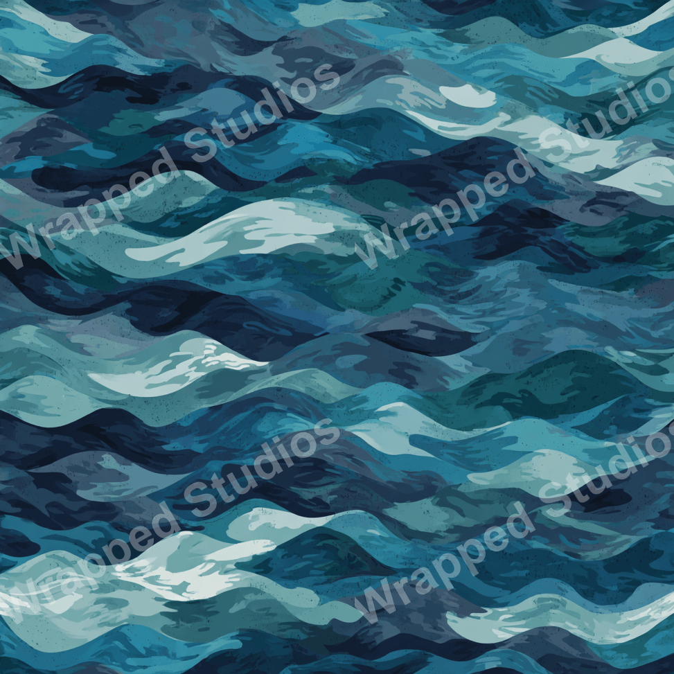 Seamless abstract wave pattern with cool blue and teal color variations.
