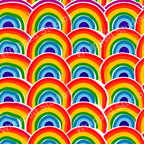 Bright rainbow pattern with semi-circular motifs in red, orange, yellow, green, and blue hues.