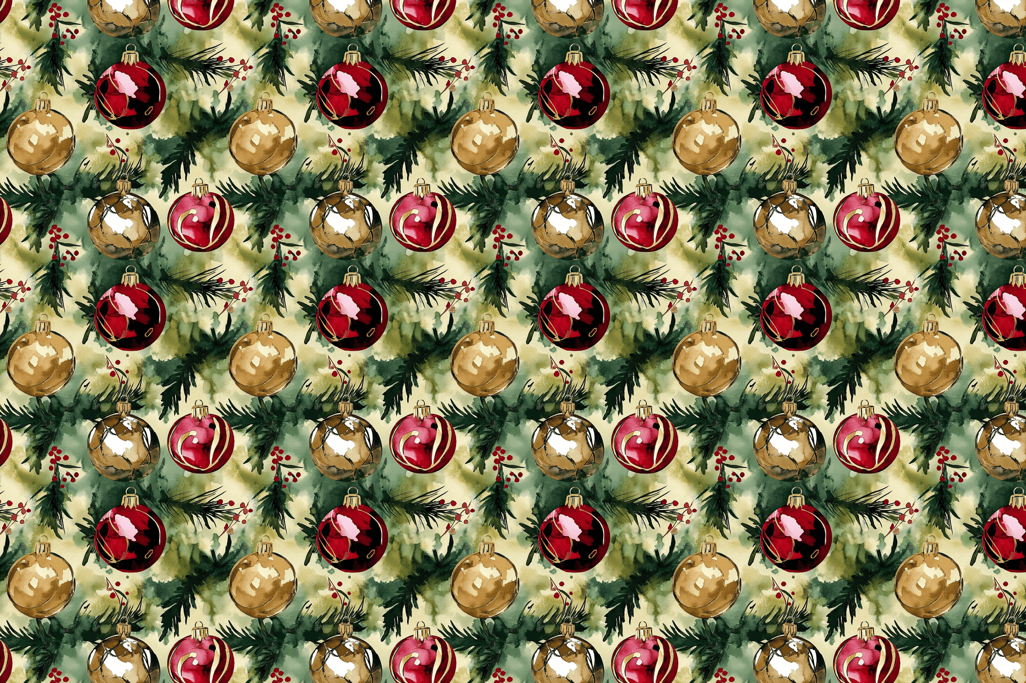 Ornate Ornaments: Watercolor Christmas Wrapping Paper