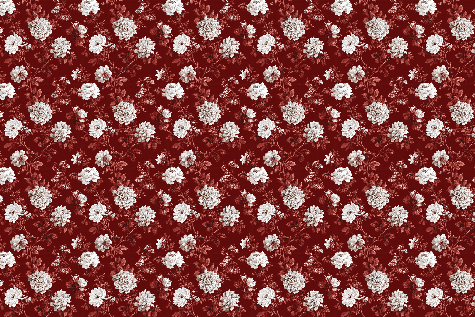 Crimson Chrysanthemums: Vintage Christmas Wrapping Paper