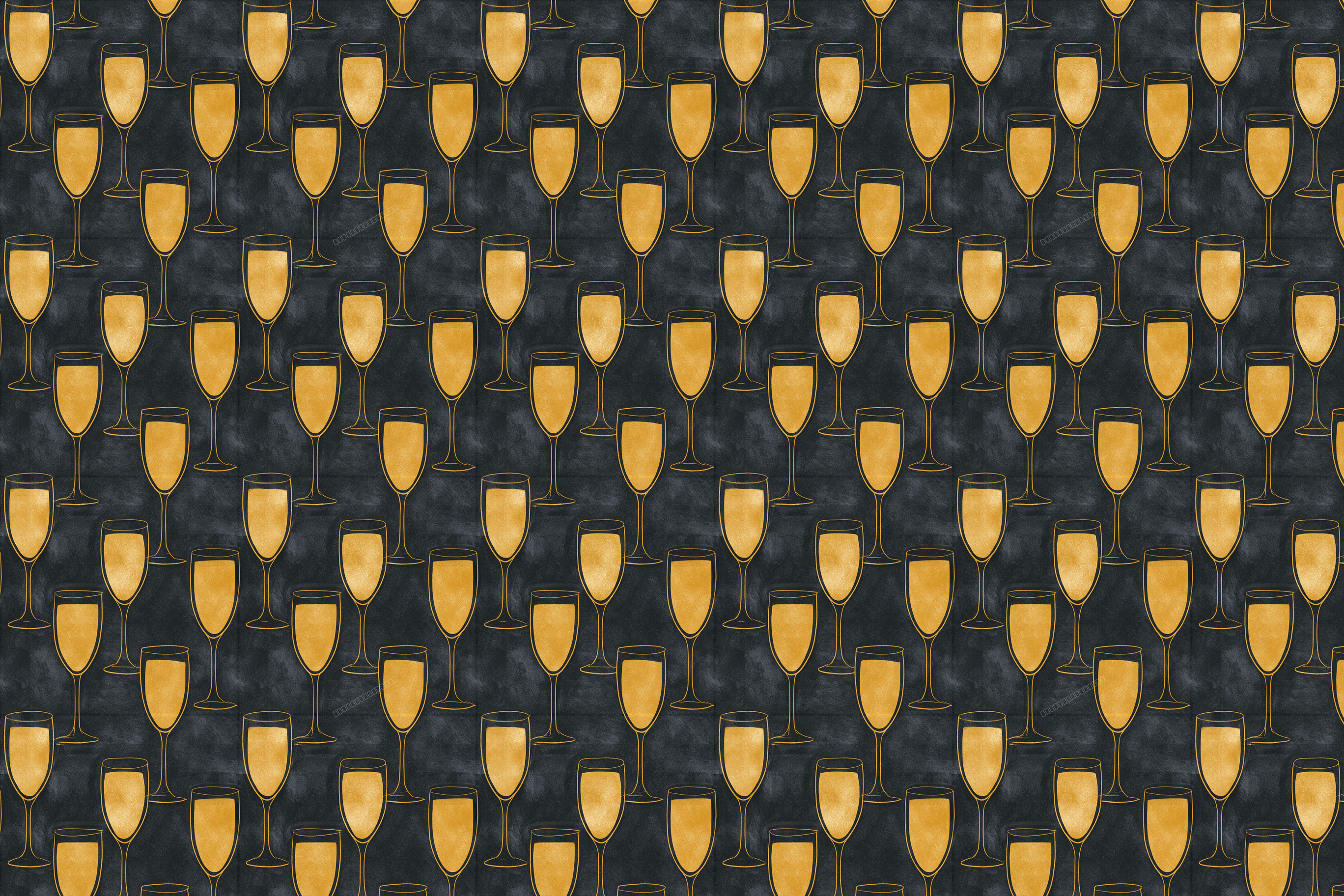 Elegant gold champagne glass pattern on a dark gray textured background.