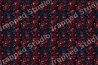 Vintage botanical floral pattern with dark red roses on a moody navy blue background.