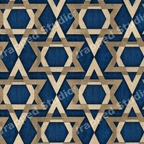 Elegant Hanukkah geometric pattern featuring textured gold Stars of David on a deep blue background.