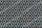 Hanukkah Star of David geometric pattern with interlocking gold stars on a textured navy blue background.