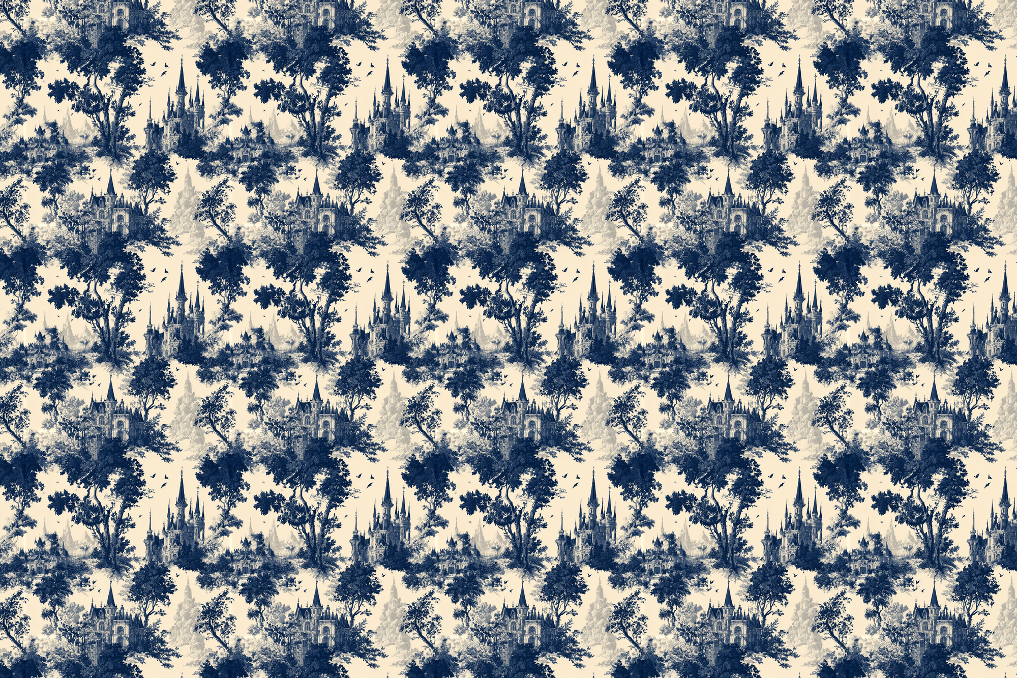 Cobalt Castles: Vintage Toile Wrapping Paper