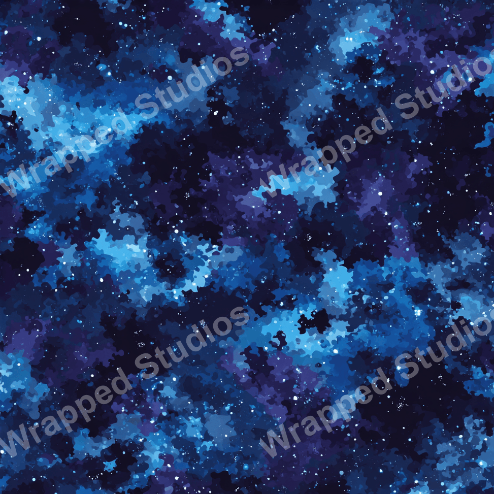 Abstract celestial pattern in dark and light blues, resembling a starry night sky.
